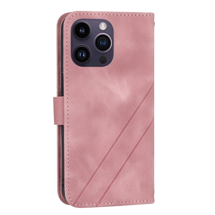 For iPhone 15 Pro Embossed Line Leather Phone Case with Lanyard(Pink) - HoMEdemic™ 
