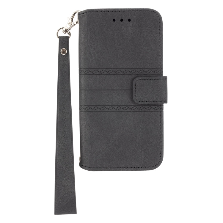 For iPhone 15 Pro Embossed Stripes Skin Feel Leather Phone Case(Black) - HoMEdemic™ 
