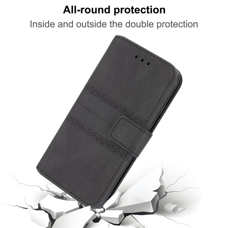 For iPhone 15 Pro Embossed Stripes Skin Feel Leather Phone Case(Black) - HoMEdemic™ 