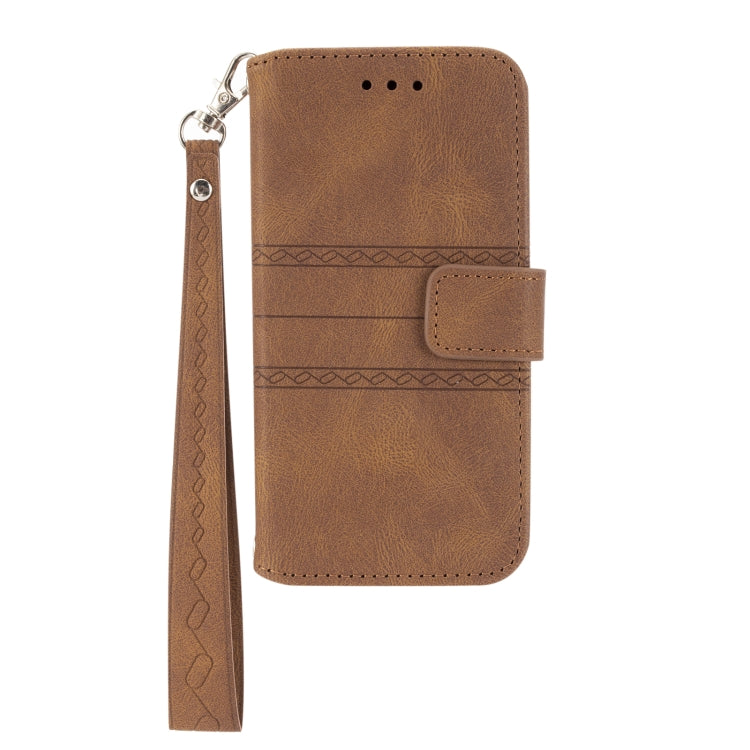 For iPhone 15 Pro Embossed Stripes Skin Feel Leather Phone Case(Brown) - HoMEdemic™ 