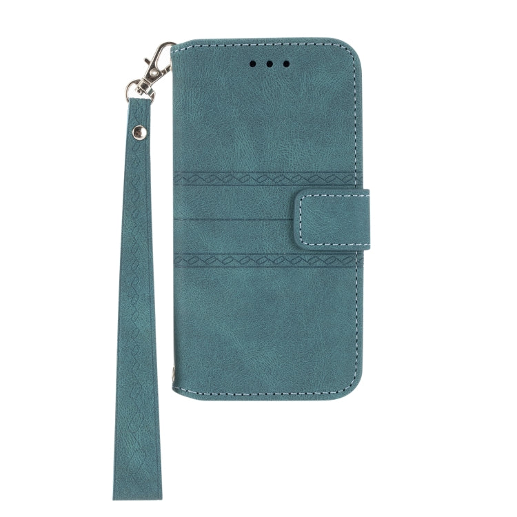 For iPhone 15 Pro Embossed Stripes Skin Feel Leather Phone Case(Dark Green) - HoMEdemic™ 