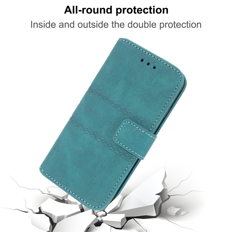 For iPhone 15 Pro Embossed Stripes Skin Feel Leather Phone Case(Dark Green) - HoMEdemic™ 