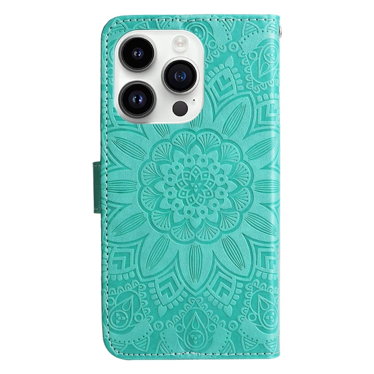 For iPhone 15 Pro Embossed Sunflower Leather Phone Case(Green) - HoMEdemic™ 