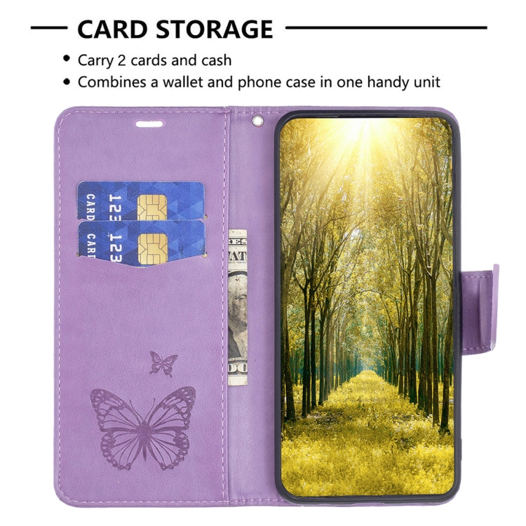 For iPhone 15 Pro Embossing Two Butterflies Pattern Leather Phone Case(Purple) - HoMEdemic™ 