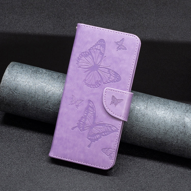 For iPhone 15 Pro Embossing Two Butterflies Pattern Leather Phone Case(Purple) - HoMEdemic™ 
