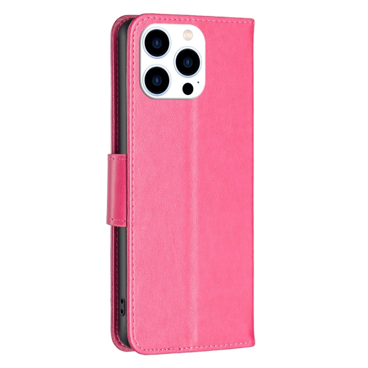 For iPhone 15 Pro Embossing Two Butterflies Pattern Leather Phone Case(Rose Red) - HoMEdemic™ 