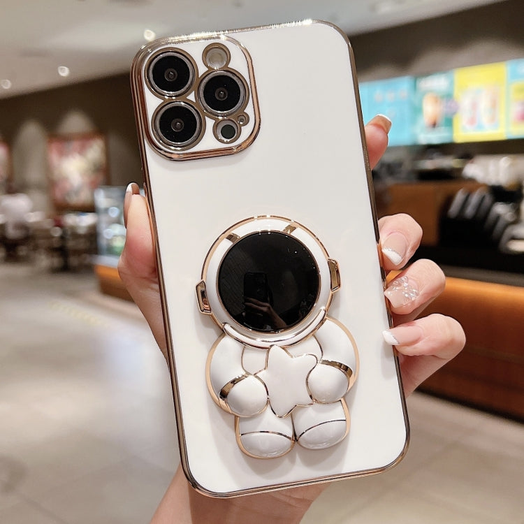 For iPhone 15 Pro Embrace Stars Electroplating Astronaut Holder Phone Case(White) - HoMEdemic™ 