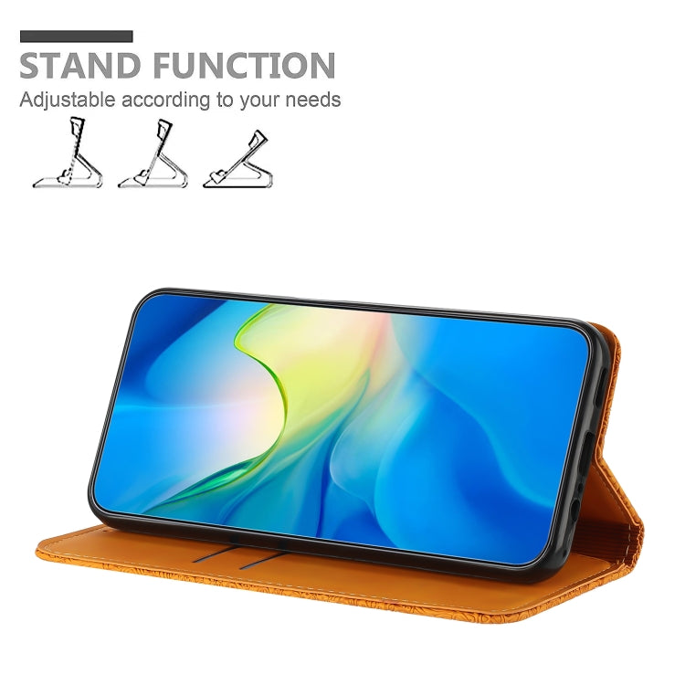 For iPhone 15 Pro Ethnic Embossed Adsorption Leather Phone Case(Yellow) - HoMEdemic™ 