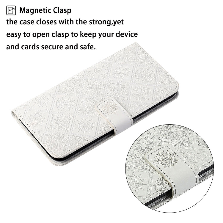For iPhone 15 Pro Ethnic Style Embossed Pattern Leather Phone Case(White) - HoMEdemic™ 