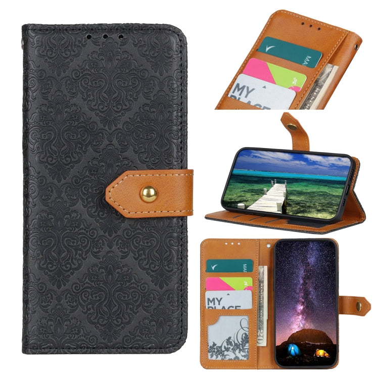 For iPhone 15 Pro European Floral Embossed Leather Phone Case(Black) - HoMEdemic™ 