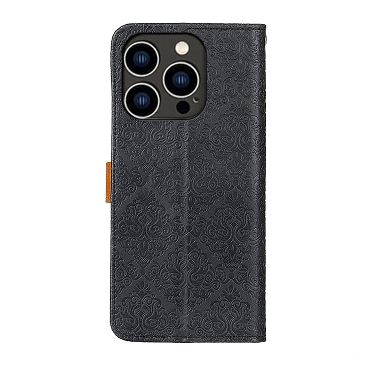 For iPhone 15 Pro European Floral Embossed Leather Phone Case(Black) - HoMEdemic™ 