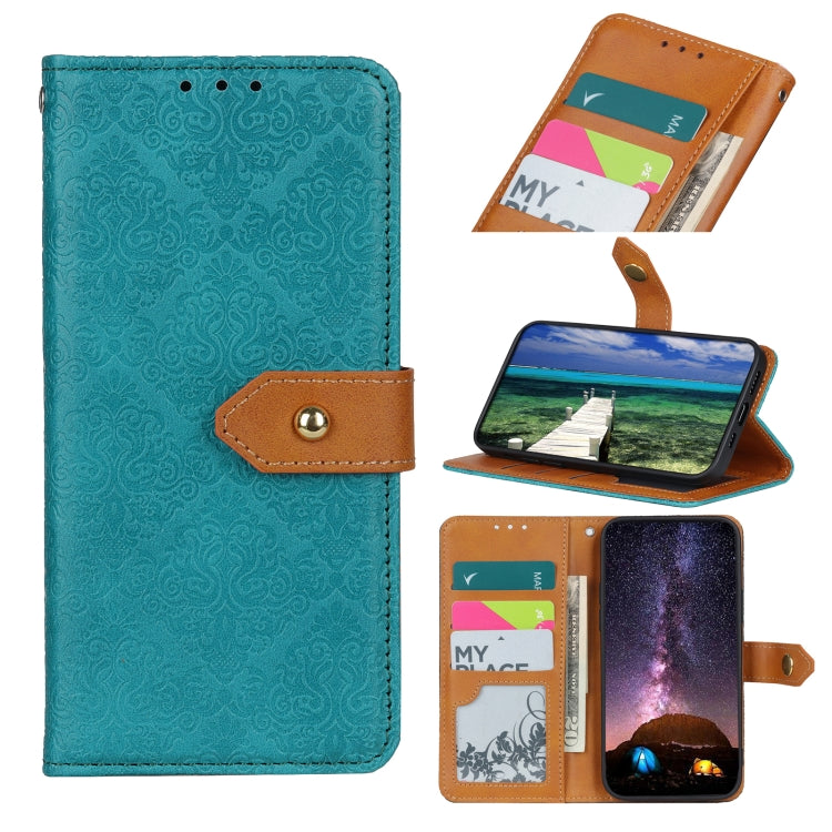 For iPhone 15 Pro European Floral Embossed Leather Phone Case(Blue) - HoMEdemic™ 