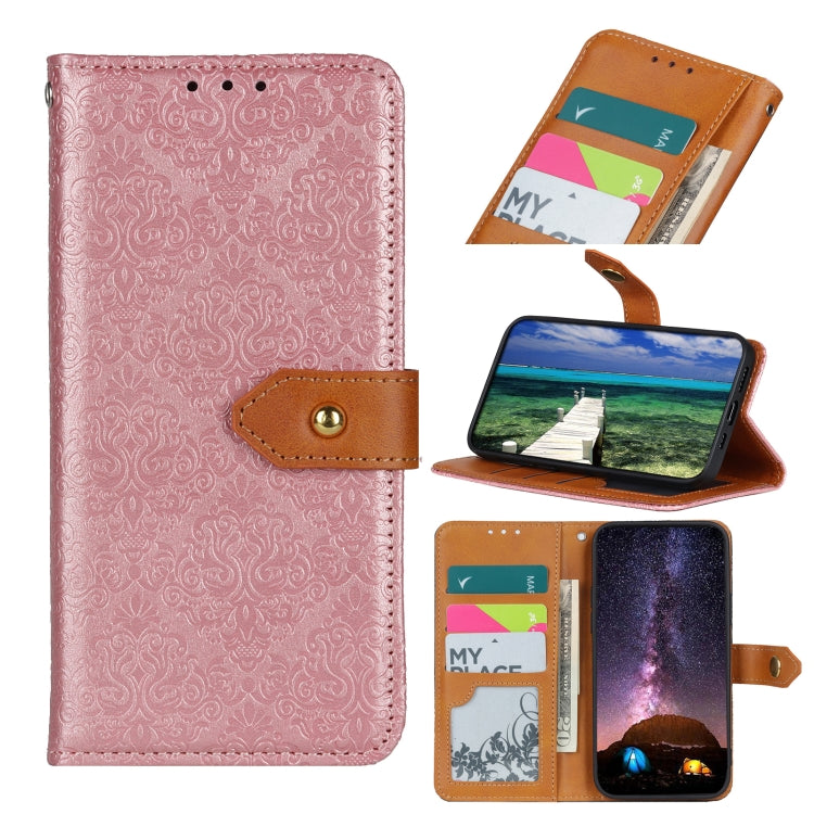 For iPhone 15 Pro European Floral Embossed Leather Phone Case(Pink) - HoMEdemic™ 
