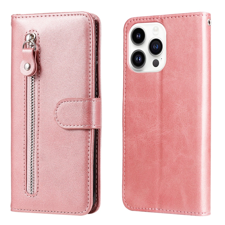For iPhone 15 Pro Fashion Calf Texture Zipper Leather Phone Case(Rose Gold) - HoMEdemic™ 