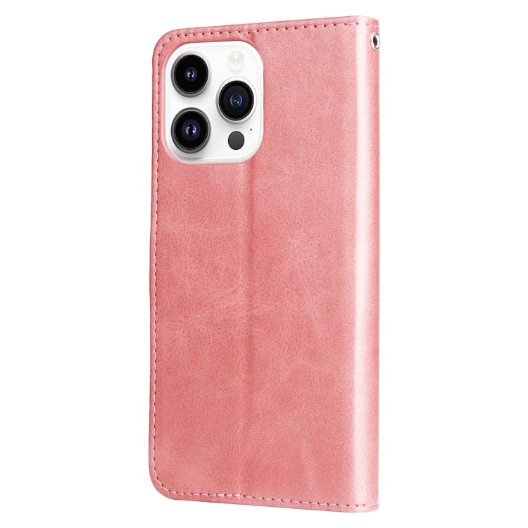 For iPhone 15 Pro Fashion Calf Texture Zipper Leather Phone Case(Rose Gold) - HoMEdemic™ 