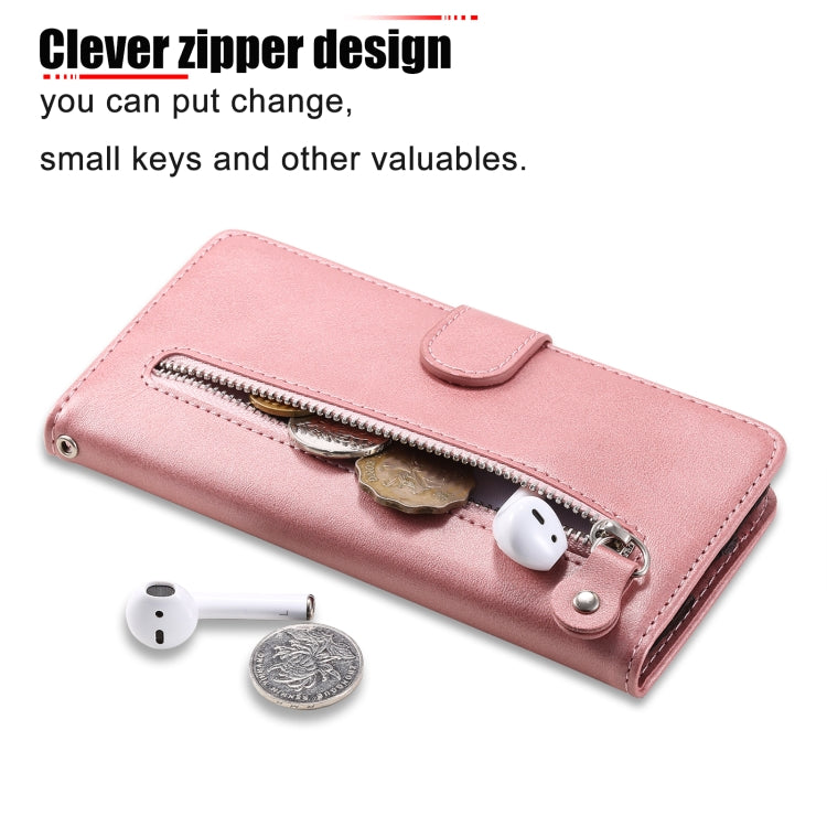 For iPhone 15 Pro Fashion Calf Texture Zipper Leather Phone Case(Rose Gold) - HoMEdemic™ 