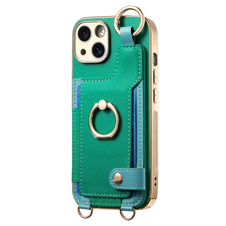 For iPhone 15 Pro Fashion Ring Card Bag Phone Case with Hang Loop(Green) - HoMEdemic™ 