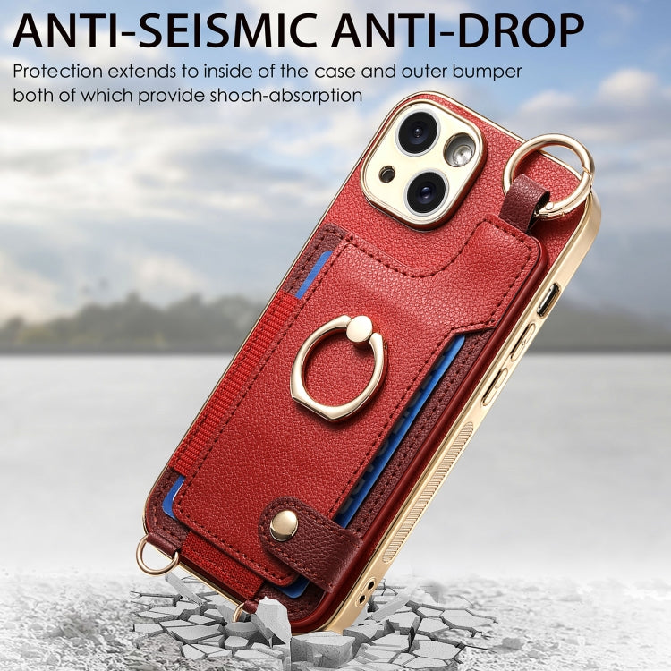 For iPhone 15 Pro Fashion Ring Card Bag Phone Case with Hang Loop(Red) - HoMEdemic™ 
