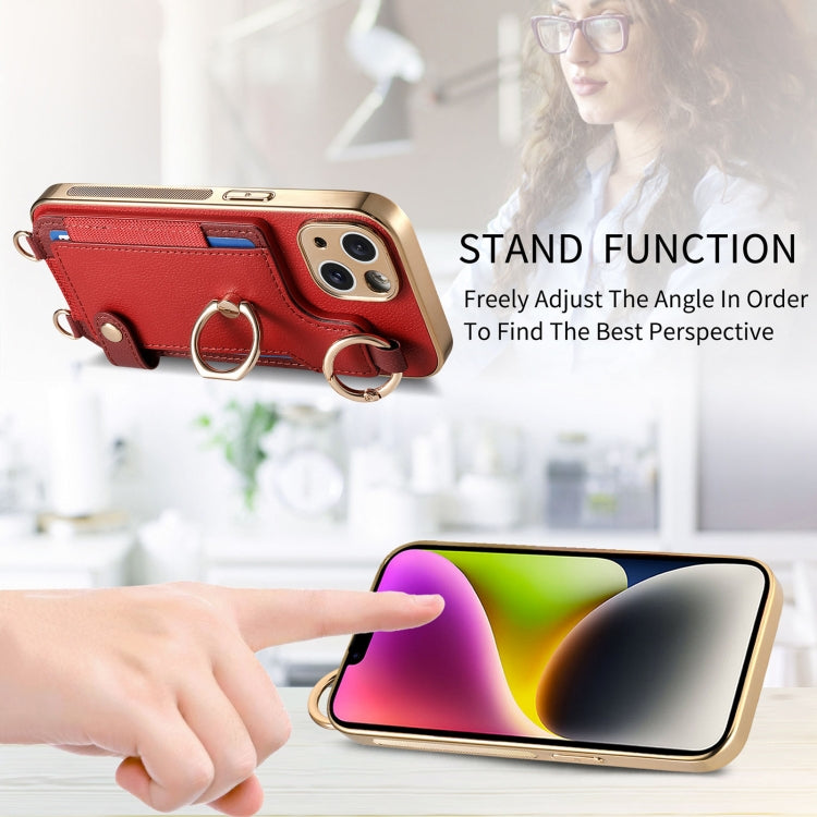 For iPhone 15 Pro Fashion Ring Card Bag Phone Case with Hang Loop(Red) - HoMEdemic™ 