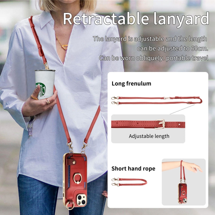 For iPhone 15 Pro Fashion Ring Card Bag Phone Case with Hang Loop(Red) - HoMEdemic™ 