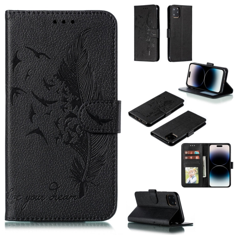 For iPhone 15 Pro Feather Pattern Litchi Texture Leather Phone Case(Black) - HoMEdemic™ 