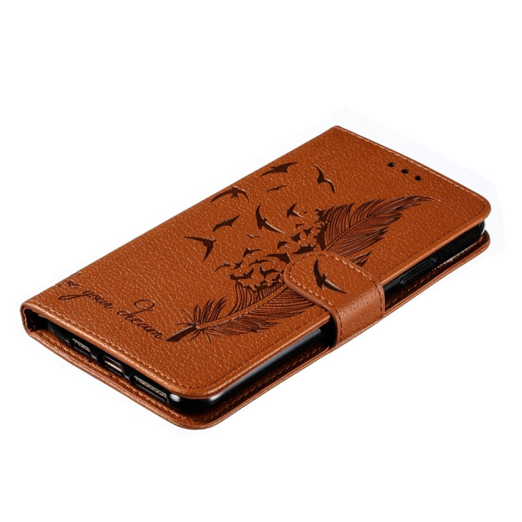 For iPhone 15 Pro Feather Pattern Litchi Texture Leather Phone Case(Brown) - HoMEdemic™ 