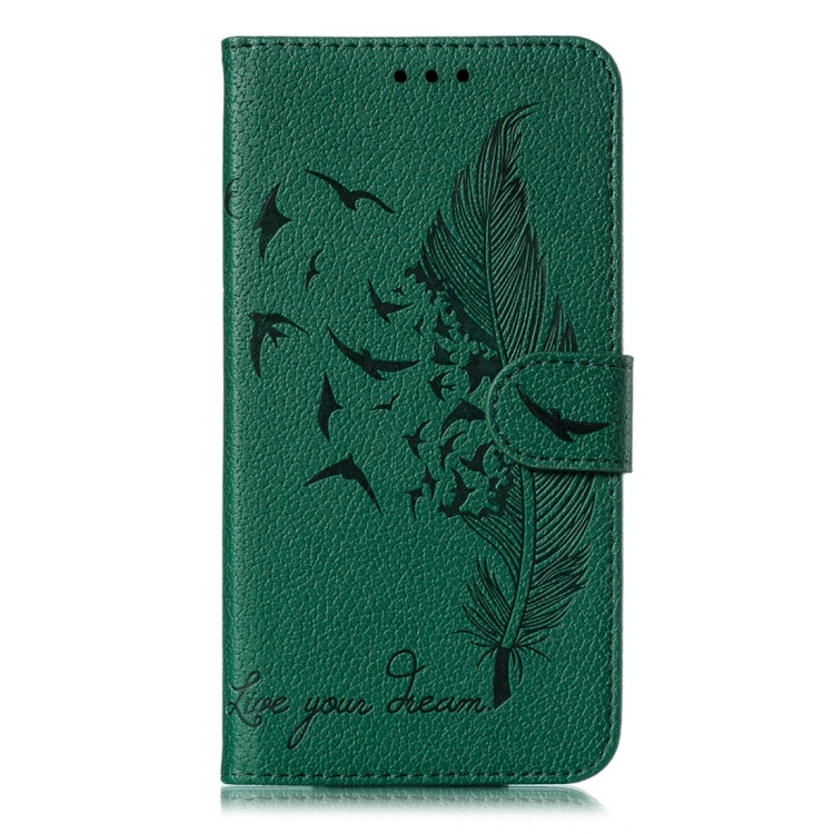 For iPhone 15 Pro Feather Pattern Litchi Texture Leather Phone Case(Green) - HoMEdemic™ 