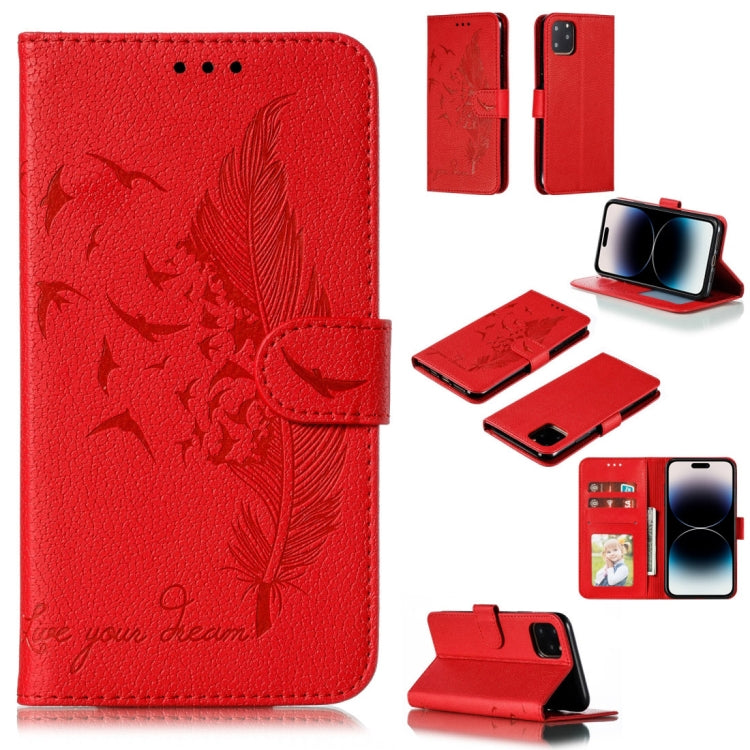For iPhone 15 Pro Feather Pattern Litchi Texture Leather Phone Case(Red) - HoMEdemic™ 