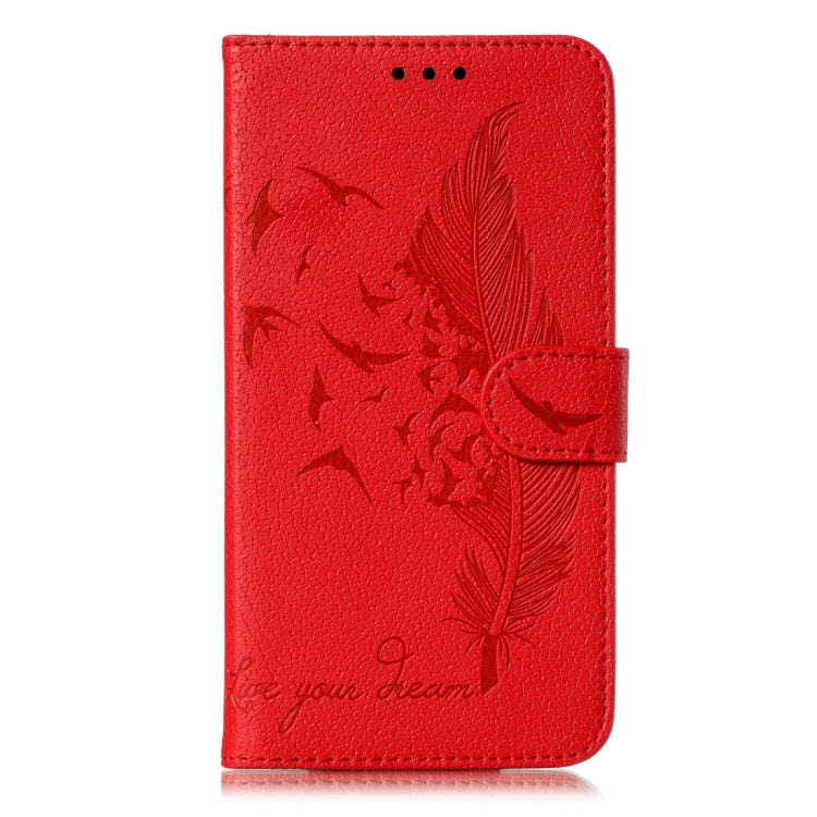 For iPhone 15 Pro Feather Pattern Litchi Texture Leather Phone Case(Red) - HoMEdemic™ 
