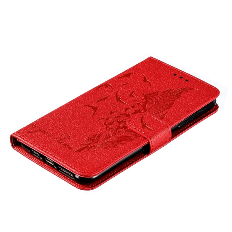 For iPhone 15 Pro Feather Pattern Litchi Texture Leather Phone Case(Red) - HoMEdemic™ 