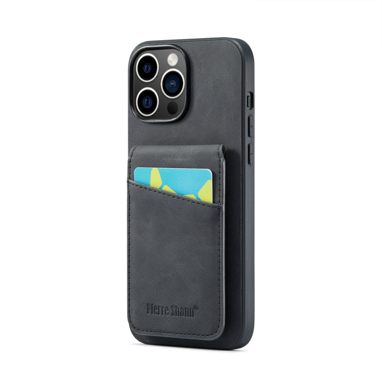 For iPhone 15 Pro Fierre Shann Crazy Horse Card Holder Back Cover PU Phone Case(Black) - HoMEdemic™ 