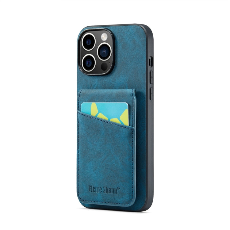 For iPhone 15 Pro Fierre Shann Crazy Horse Card Holder Back Cover PU Phone Case(Blue) - HoMEdemic™ 