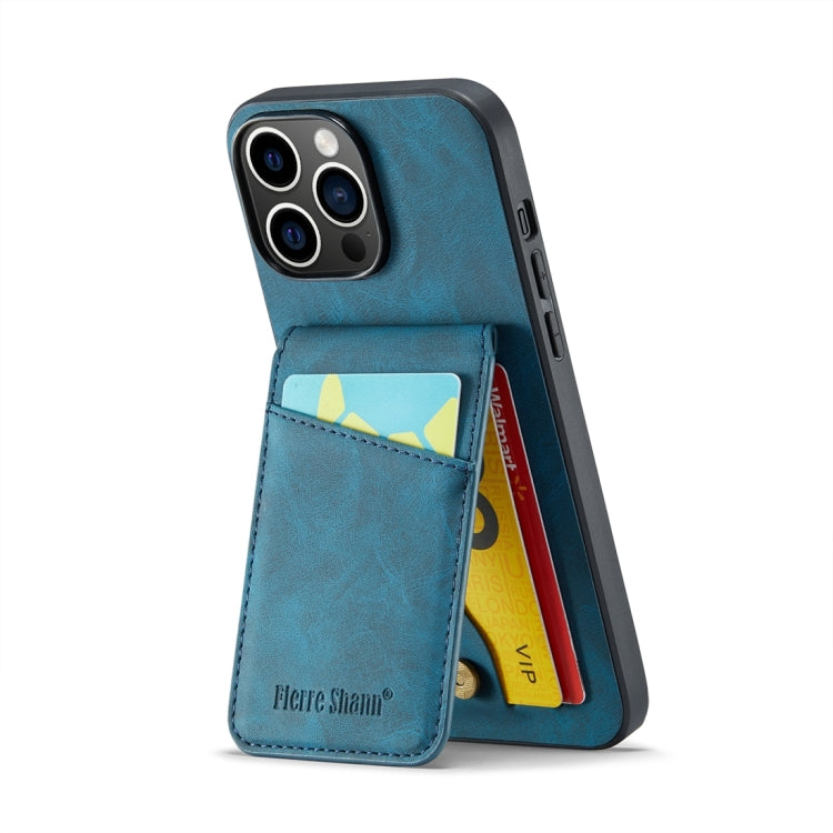 For iPhone 15 Pro Fierre Shann Crazy Horse Card Holder Back Cover PU Phone Case(Blue) - HoMEdemic™ 