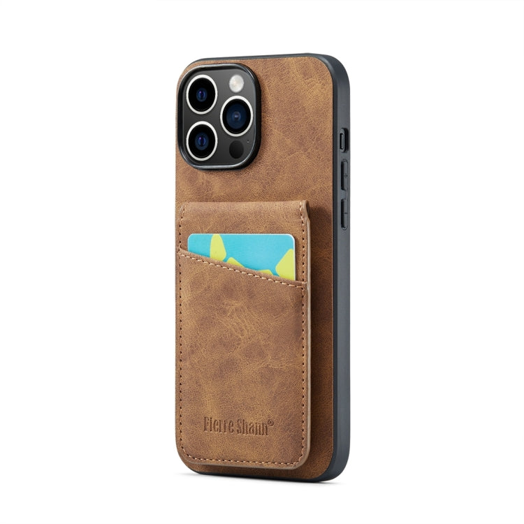 For iPhone 15 Pro Fierre Shann Crazy Horse Card Holder Back Cover PU Phone Case(Brown) - HoMEdemic™ 