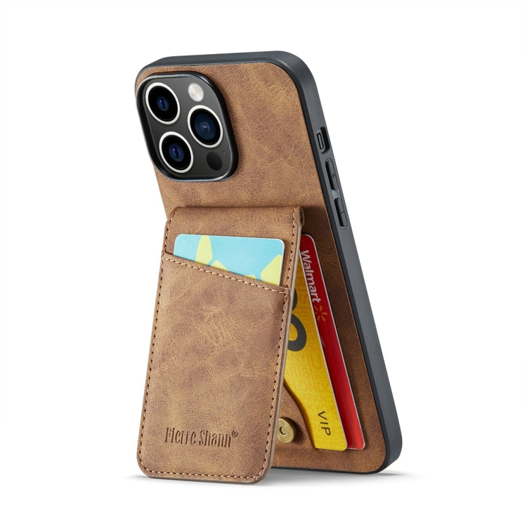 For iPhone 15 Pro Fierre Shann Crazy Horse Card Holder Back Cover PU Phone Case(Brown) - HoMEdemic™ 