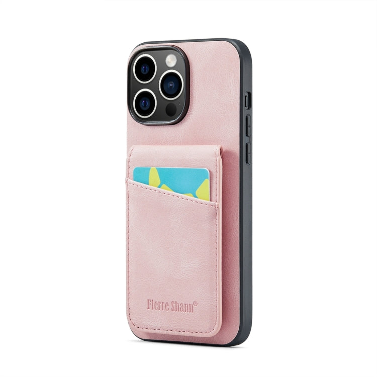 For iPhone 15 Pro Fierre Shann Crazy Horse Card Holder Back Cover PU Phone Case(Pink) - HoMEdemic™ 