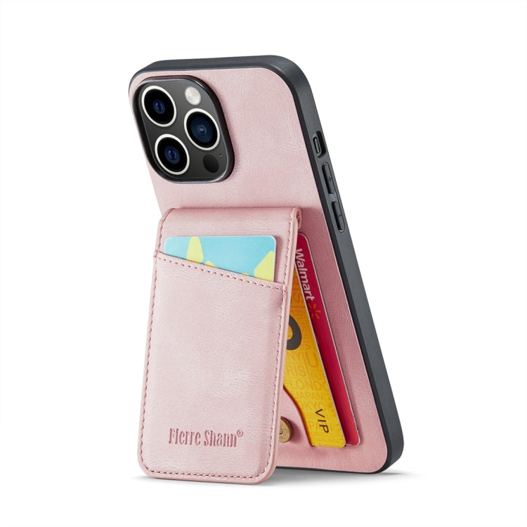 For iPhone 15 Pro Fierre Shann Crazy Horse Card Holder Back Cover PU Phone Case(Pink) - HoMEdemic™ 