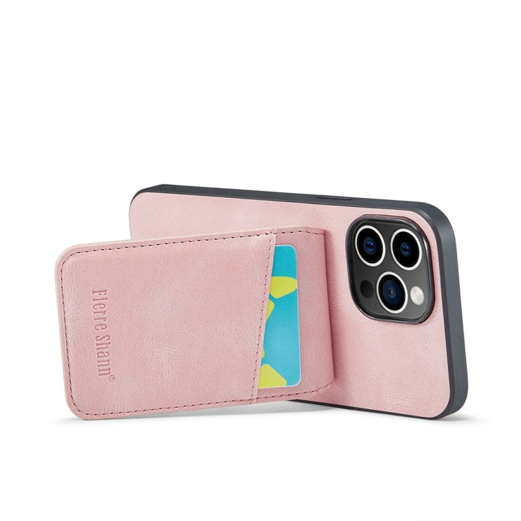 For iPhone 15 Pro Fierre Shann Crazy Horse Card Holder Back Cover PU Phone Case(Pink) - HoMEdemic™ 