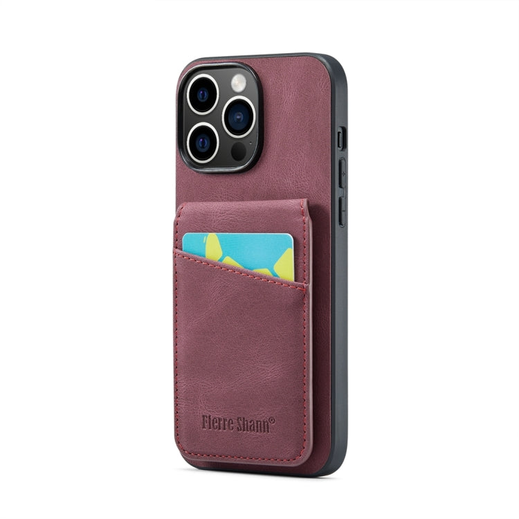 For iPhone 15 Pro Fierre Shann Crazy Horse Card Holder Back Cover PU Phone Case(Wine Red) - HoMEdemic™ 