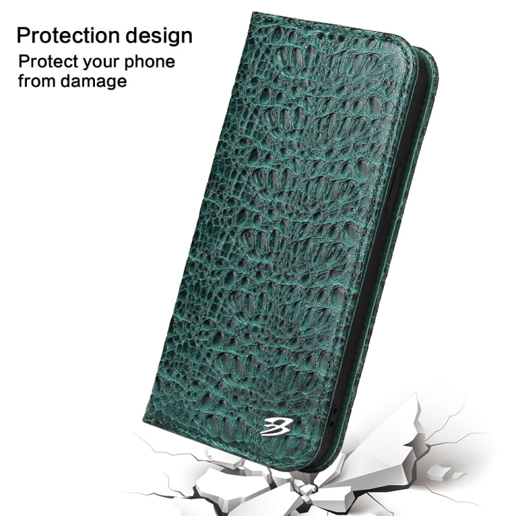 For iPhone 15 Pro Fierre Shann Crocodile Texture Magnetic Genuine Leather Phone Case(Green) - HoMEdemic™ 