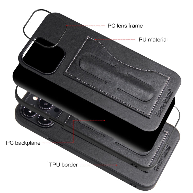 For iPhone 15 Pro Fierre Shann Holder Back Cover PU Phone Case(Black) - HoMEdemic™ 
