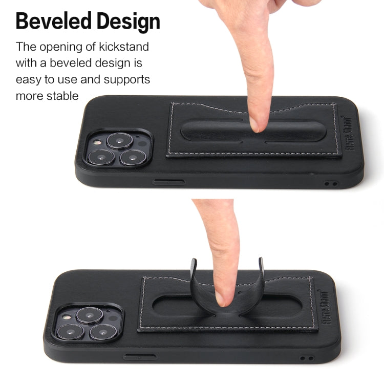 For iPhone 15 Pro Fierre Shann Holder Back Cover PU Phone Case(Black) - HoMEdemic™ 