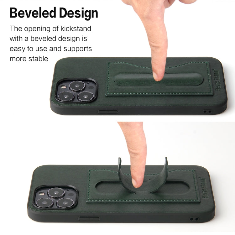 For iPhone 15 Pro Fierre Shann Holder Back Cover PU Phone Case(Green) - HoMEdemic™ 