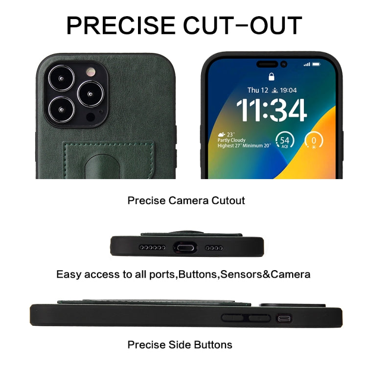 For iPhone 15 Pro Fierre Shann Holder Back Cover PU Phone Case(Green) - HoMEdemic™ 