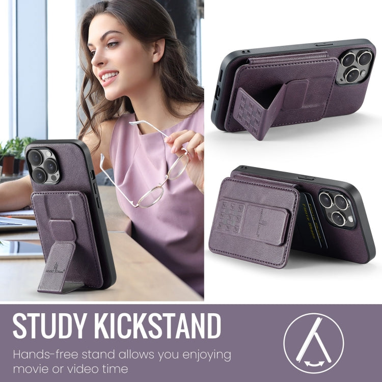For iPhone 15 Pro Fierre Shann Oil Wax Cow Leather Card Holder Back Phone Case(Purple) - HoMEdemic™ 