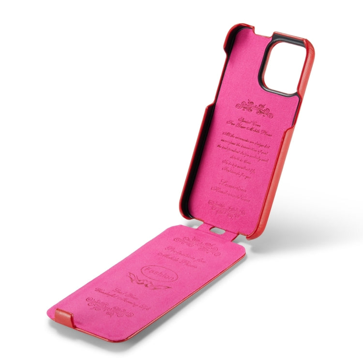 For iPhone 15 Pro Fierre Shann Oil Wax Texture Vertical Flip PU Phone Case(Red) - HoMEdemic™ 