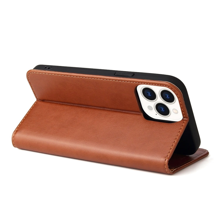 For iPhone 15 Pro Fierre Shann PU Genuine Leather Texture Phone Case(Brown) - HoMEdemic™ 