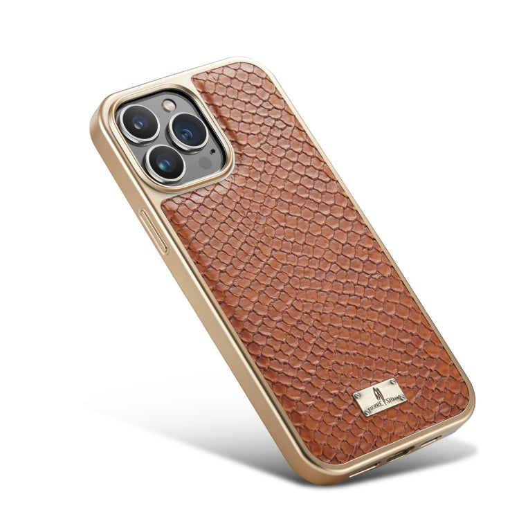 For iPhone 15 Pro Fierre Shann Snake Texture Electroplating PU Phone Case(Brown) - HoMEdemic™ 