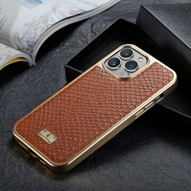 For iPhone 15 Pro Fierre Shann Snake Texture Electroplating PU Phone Case(Brown) - HoMEdemic™ 