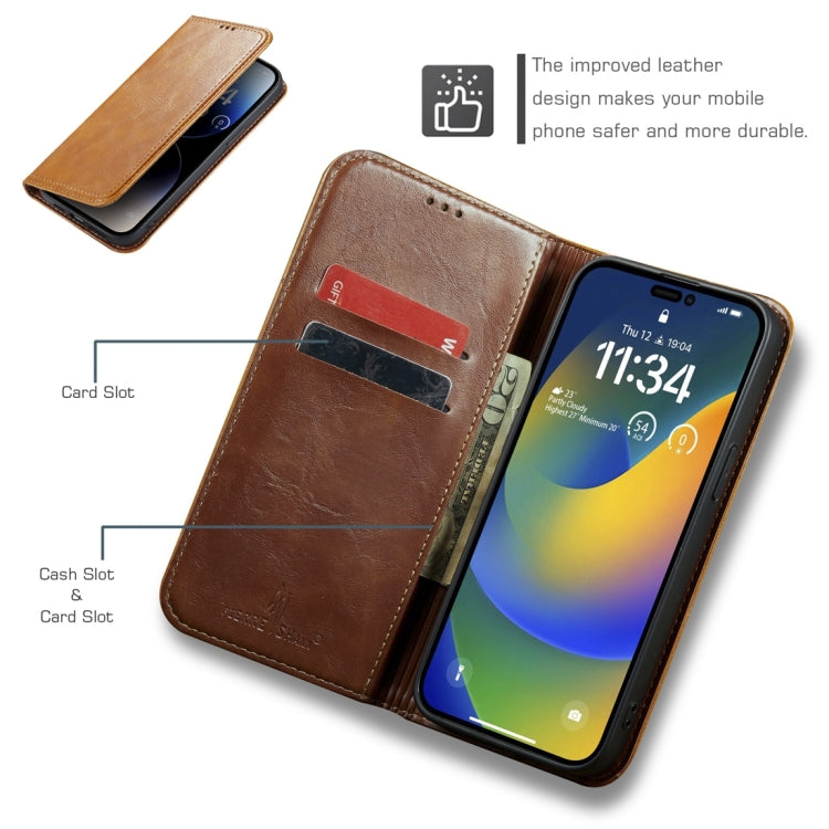 For iPhone 15 Pro Fierre Shann Vintage Bark Texture Wallet Leather Phone Case(Khaki) - HoMEdemic™ 